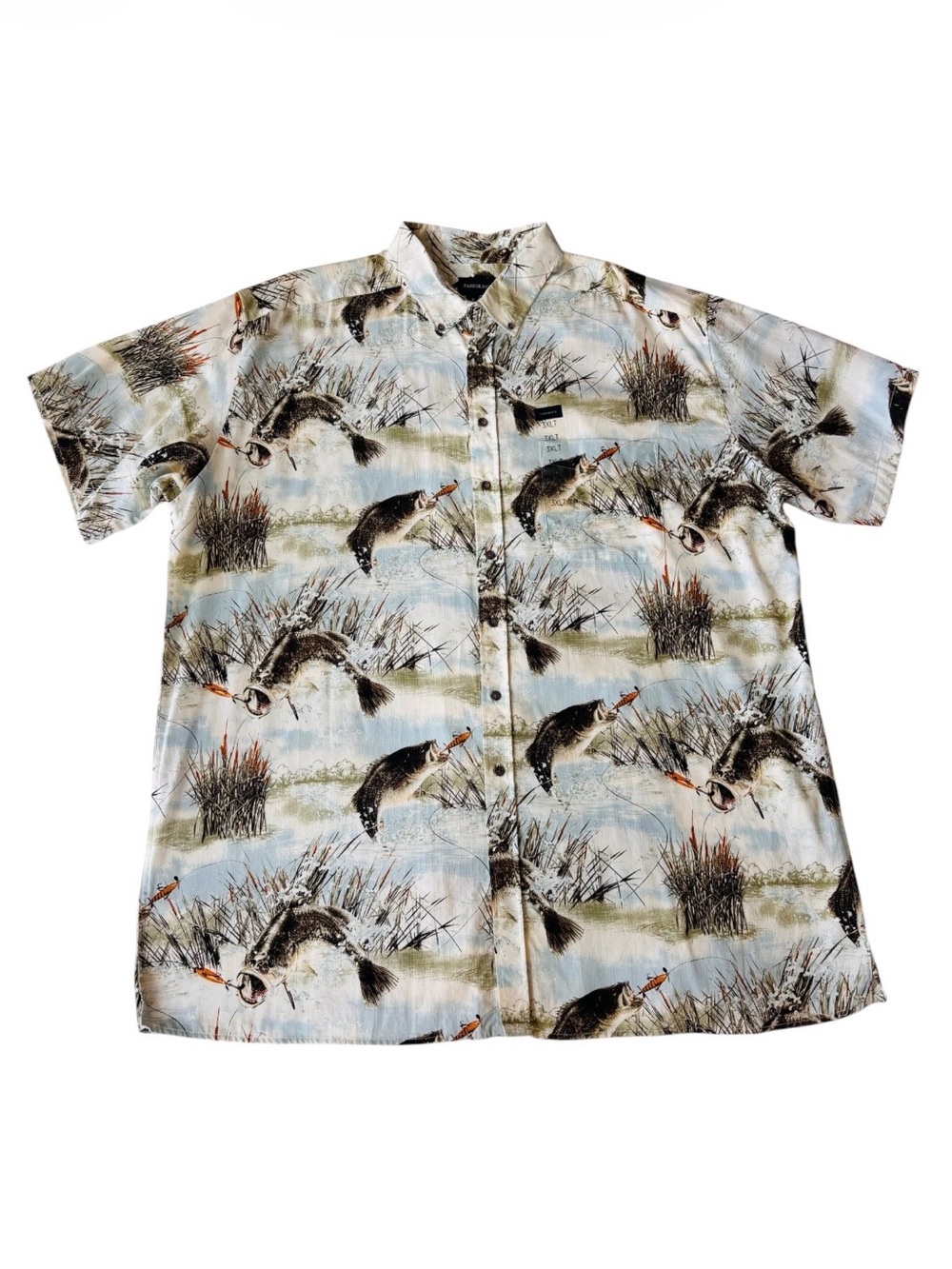 NWT Harbor Bay 3XL Tall Lake Fishing Seersucker Button Down Shirt Vintage Vibe